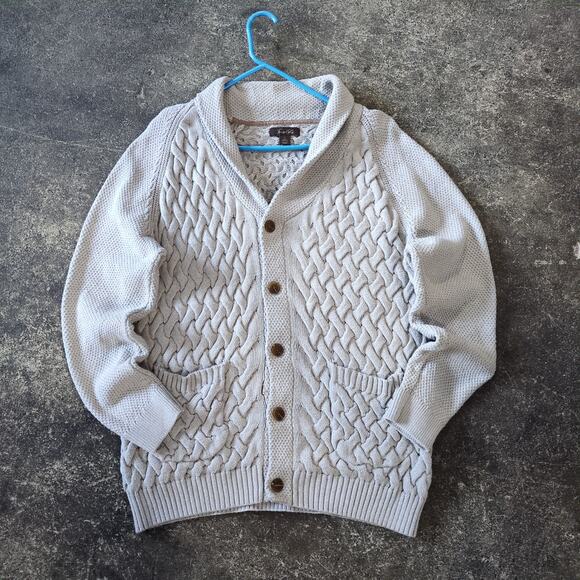 Tasso Elba Other - Tasso Elba Cardigan Sweater Mens L Light Gray Tan Cable Knit Preppy Retro Y2K